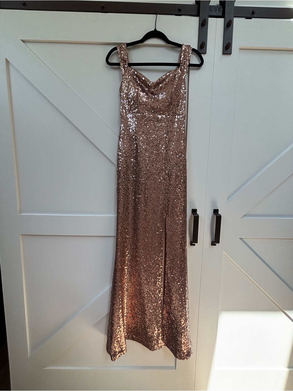 Morgan & Co. Rose Gold Sequin Maxi Gown